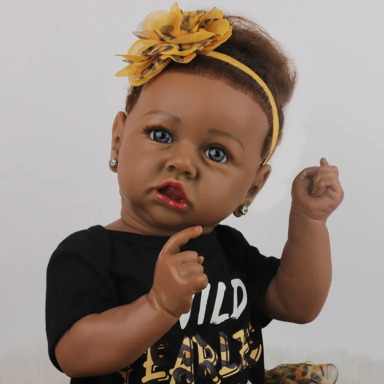 22 Inch African American Reborn Baby Doll Girl Tisha Reborn Soft Silicone Baby Dolls for Kids