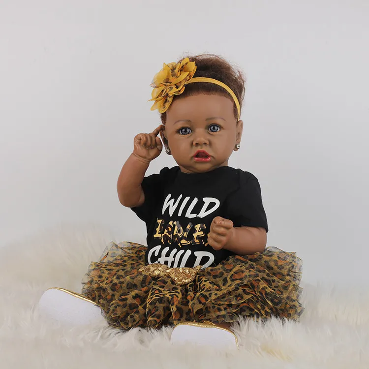 22 Inch African American Reborn Baby Doll Girl Tisha Reborn Soft Silicone Baby Dolls for Kids