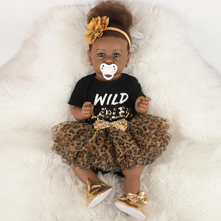 22 Inch African American Reborn Baby Doll Girl Tisha Reborn Soft Silicone Baby Dolls for Kids