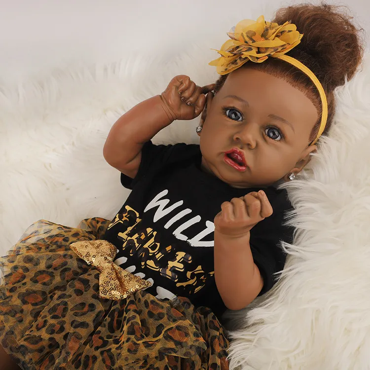 22 Inch African American Reborn Baby Doll Girl Tisha Reborn Soft Silicone Baby Dolls for Kids
