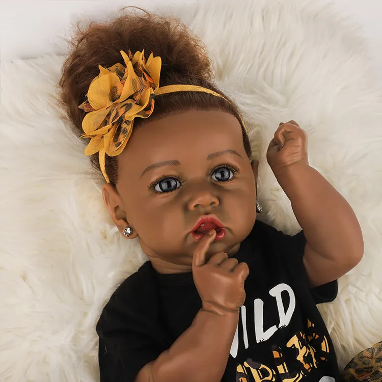22 Inch African American Reborn Baby Doll Girl Tisha Reborn Soft Silicone Baby Dolls for Kids