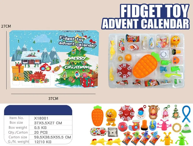 25 Pack Push Pop Christmas Pop Its Fidget Toys Box Set Packing Kids Gift Calendar Sets