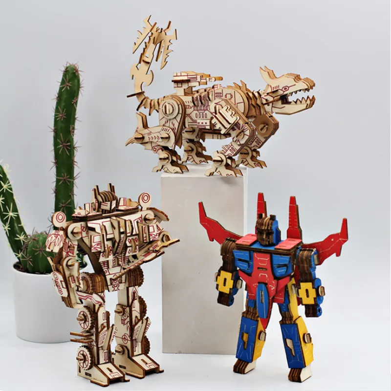 3D Wooden Car Robot Puzzle Toy for Kids 2 Years up Educational Toy for Preschool Learning Aids Shape Sorting Building Block Toy for Children Baby Boys Girls