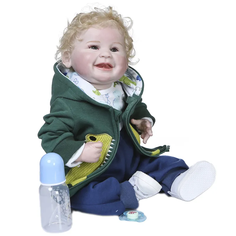 55cm Newborn Boy Doll Bebe Doll Reborn Baby Blond Hair Handmade High Quality Detailed Hand Painting Rooted Hair