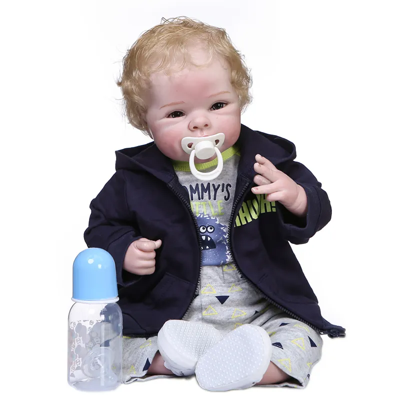 55cm Newborn Soft Body Bebe Doll Reborn Baby Boy Doll Size Blond Rooted Hair Detailed 100% Handmade Collectible Art Doll