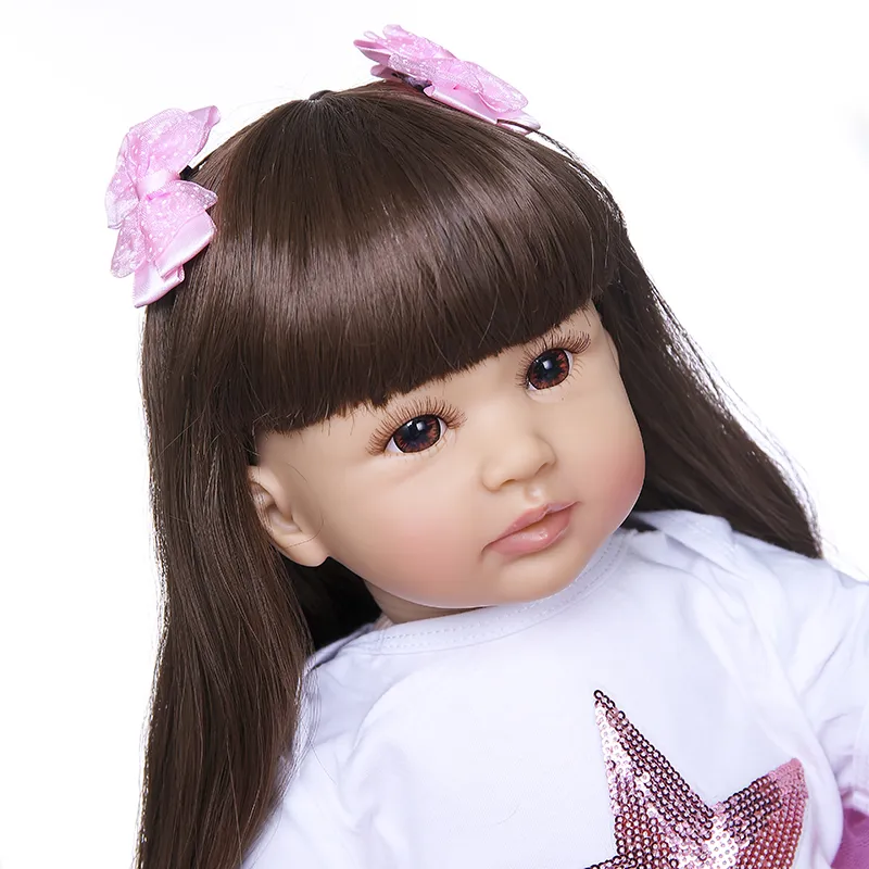 60cm Baby Girl Doll Soft Silicone Cloth Body Lifelike Bebe Doll Reborn Boneca Reborn Toddler Girl Doll Hand Made