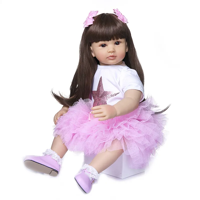 60cm Baby Girl Doll Soft Silicone Cloth Body Lifelike Bebe Doll Reborn Boneca Reborn Toddler Girl Doll Hand Made