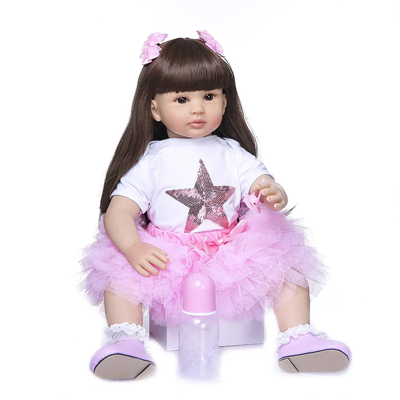 60cm Baby Girl Doll Soft Silicone Cloth Body Lifelike Bebe Doll Reborn Boneca Reborn Toddler Girl Doll Hand Made