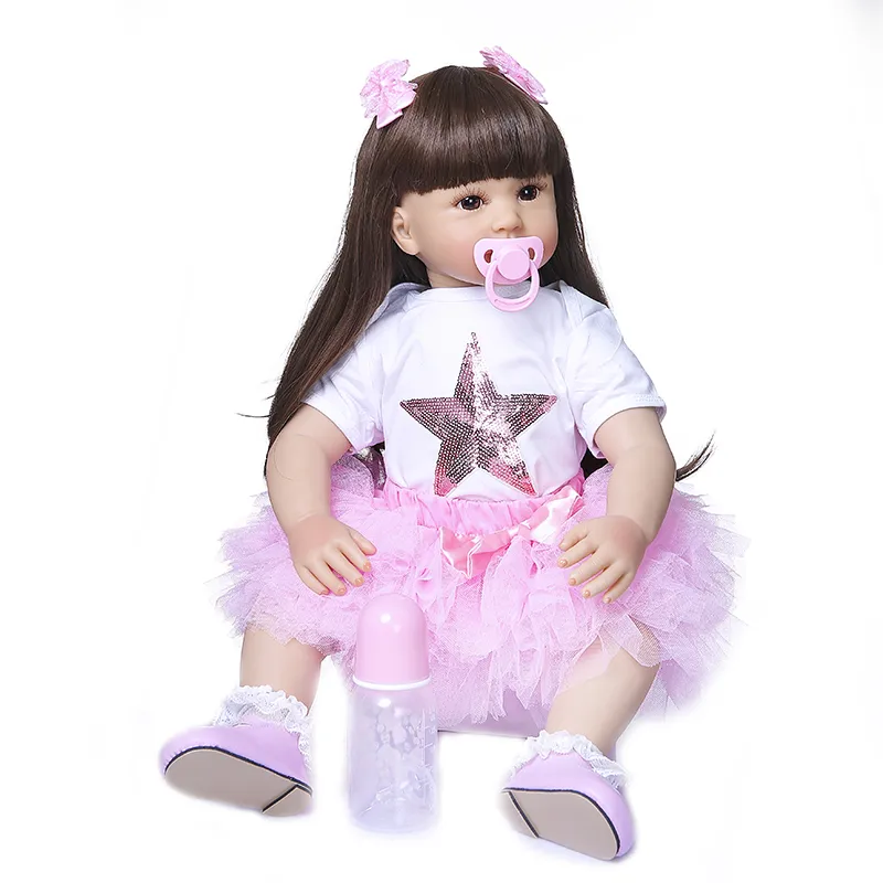 60cm Baby Girl Doll Soft Silicone Cloth Body Lifelike Bebe Doll Reborn Boneca Reborn Toddler Girl Doll Hand Made