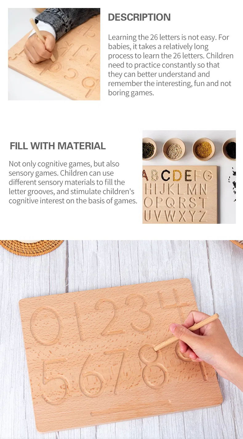 Alphabet Tracing Board Kindergarten Montessori Wooden Learn Writing Board with Stylus Pen