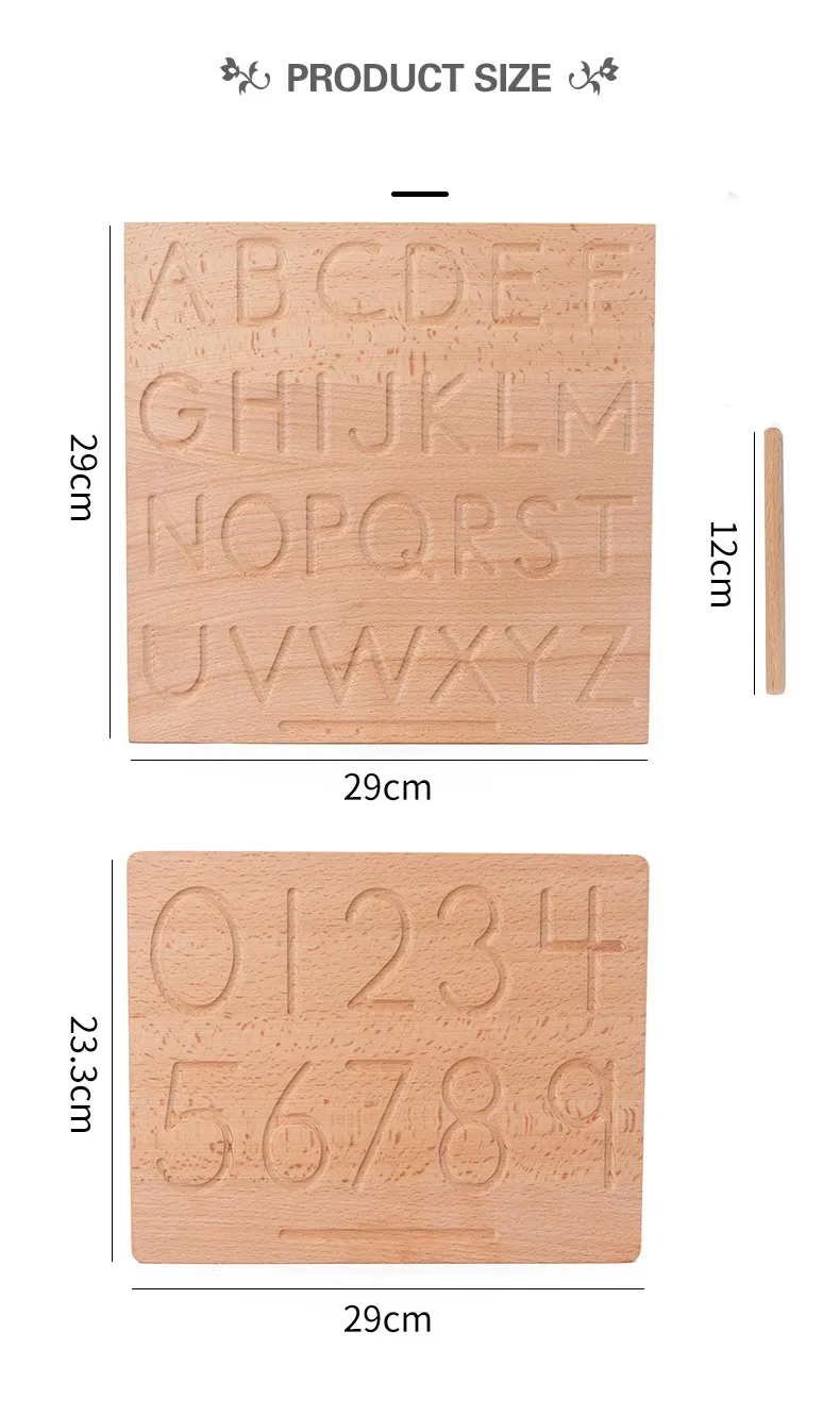 Alphabet Tracing Board Kindergarten Montessori Wooden Learn Writing Board with Stylus Pen