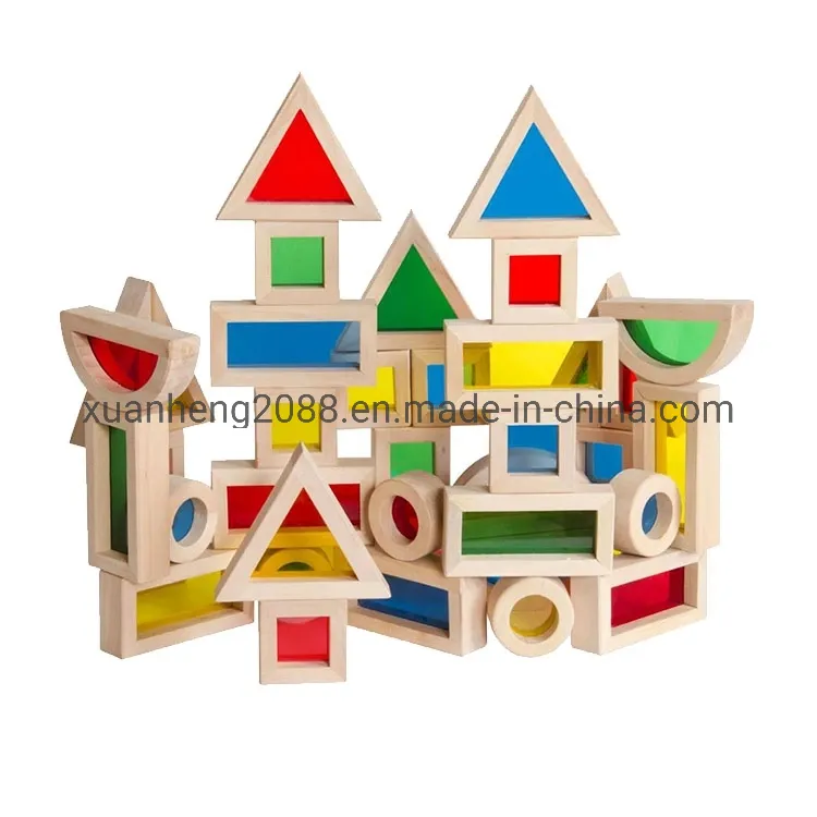 Baby Educational Toy Montessori Learning Material Wooden Sensory Blocks with Beads Rainbow Color Quality Acrylic Blocks