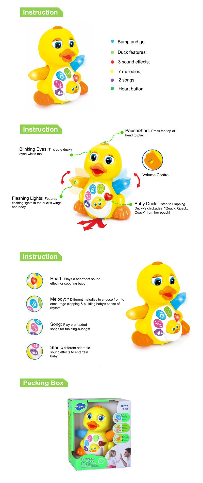 Baby Musical Duck Toy Dancing Walking Tummy Time Toys Light Updancing Duck with Light /Music /Electric Universal Toys for Boys and Girls