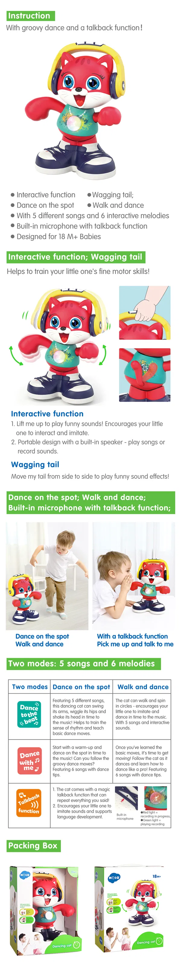 Baby Toys Dancing Cat Toddlers Toys with Music & Recording Kids Interactive Early Learning Educational Toy