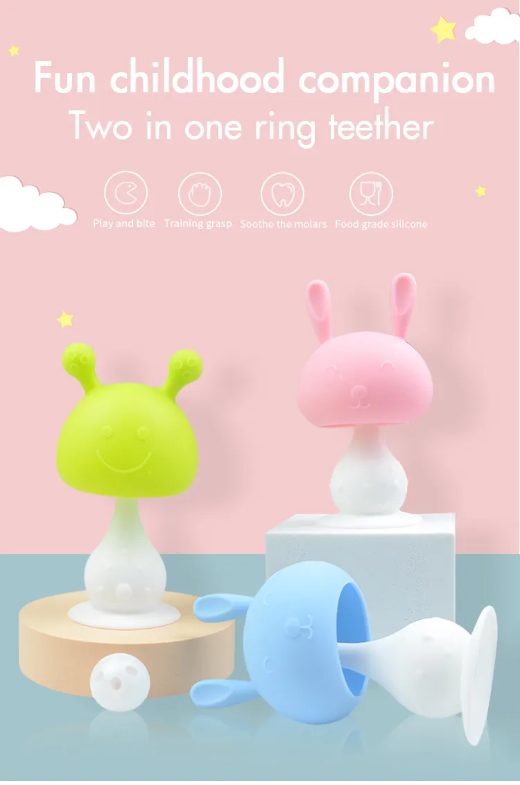 BPA Free Newborn Cartoon Mushroom Teething Toy Silicone Molar Teether Baby Mitt Teethers Toys