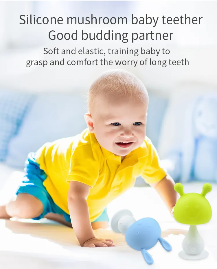 BPA Free Newborn Cartoon Mushroom Teething Toy Silicone Molar Teether Baby Mitt Teethers Toys