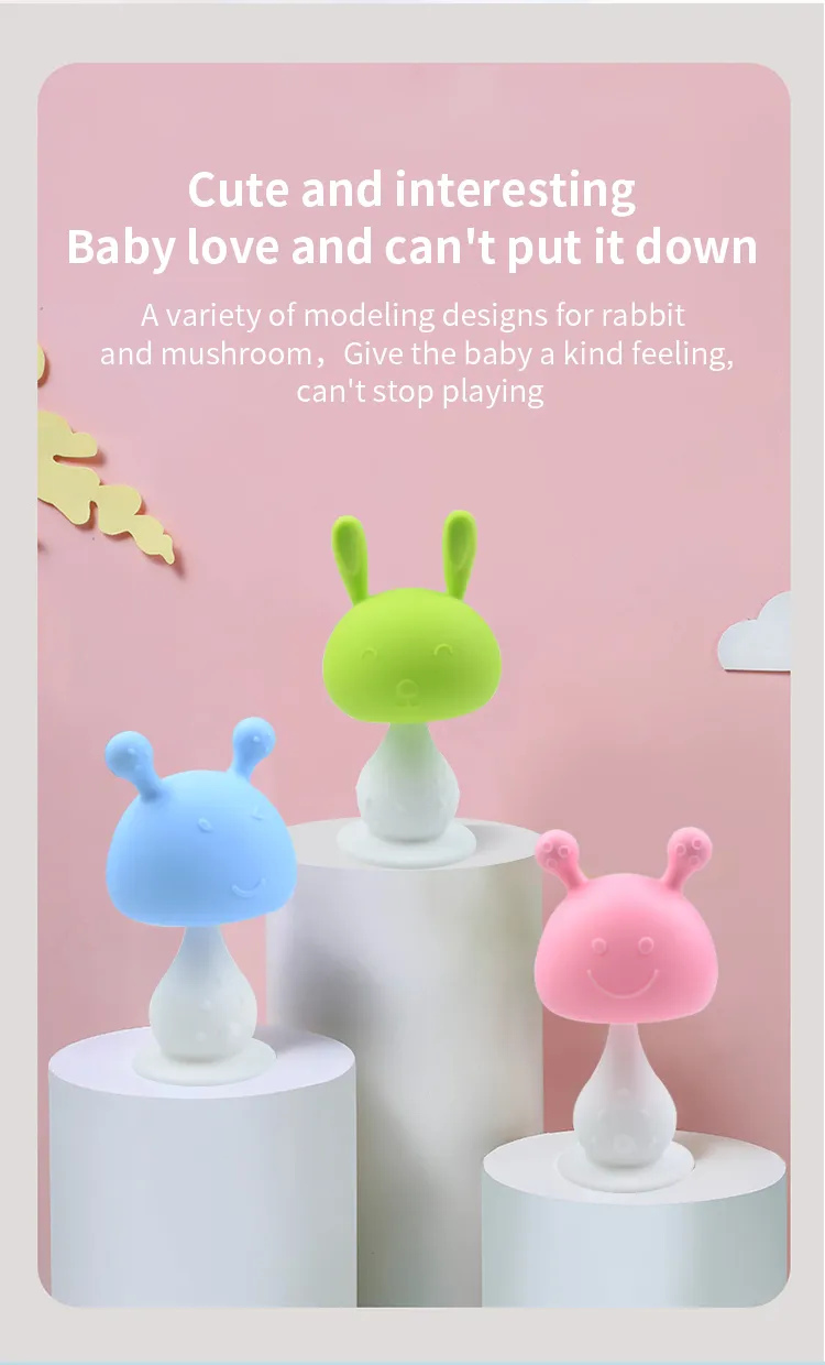 BPA Free Newborn Cartoon Mushroom Teething Toy Silicone Molar Teether Baby Mitt Teethers Toys
