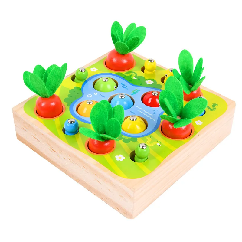 Children′ S Wooden Magnetic Fishing Toys Baby Spelling Early Education Puzzle Catching Insects Catching Insects Pulling Radish