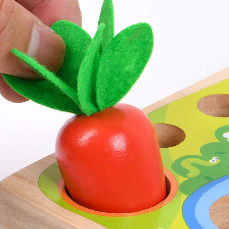 Children′ S Wooden Magnetic Fishing Toys Baby Spelling Early Education Puzzle Catching Insects Catching Insects Pulling Radish