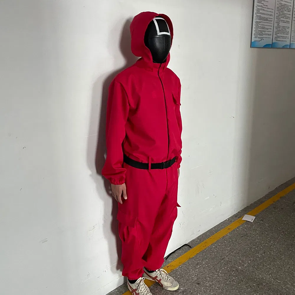 Cosplay Costumes Squid Game Villain Red Jumpsuit Round Six Npc Circle Triangle Square Mask Strap Belt Accessories Halloween