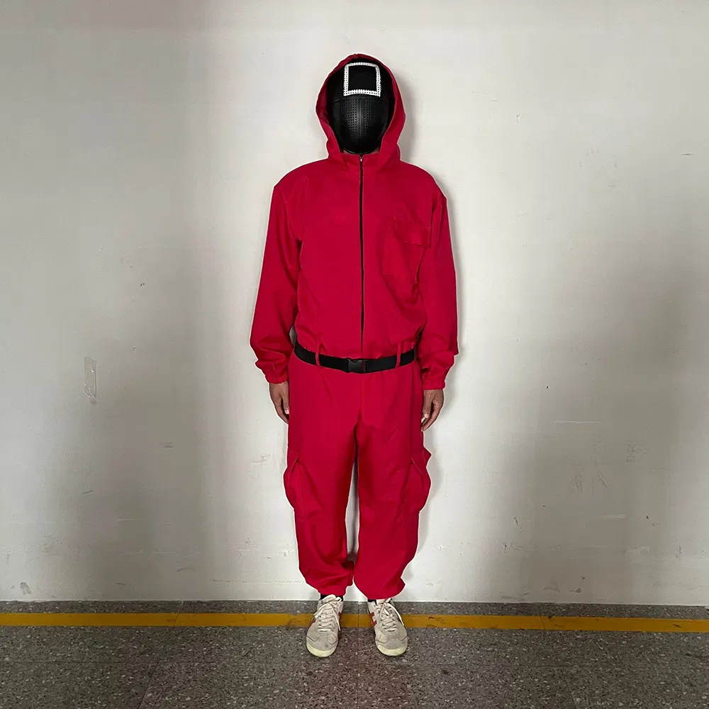 Cosplay Costumes Squid Game Villain Red Jumpsuit Round Six Npc Circle Triangle Square Mask Strap Belt Accessories Halloween