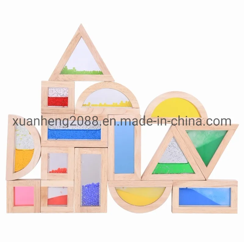 Creative Acrylic Rainbow Educational Toy Tower Pile of Building Blocks for Children Geometry Wooden Assemblage Building Block