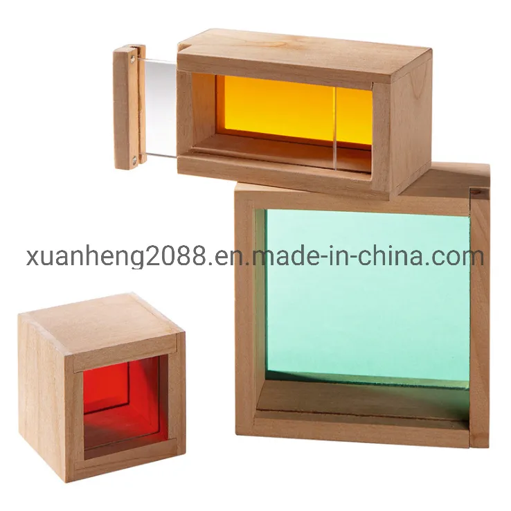 Creative Acrylic Rainbow Educational Toy Tower Pile of Building Blocks for Children Geometry Wooden Assemblage Building Block