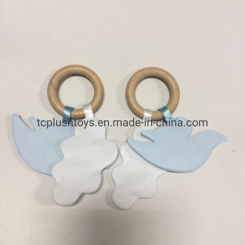 Custom Baby Beechwood Wooden Teething Toy with Plush Birds and Plush Cloud