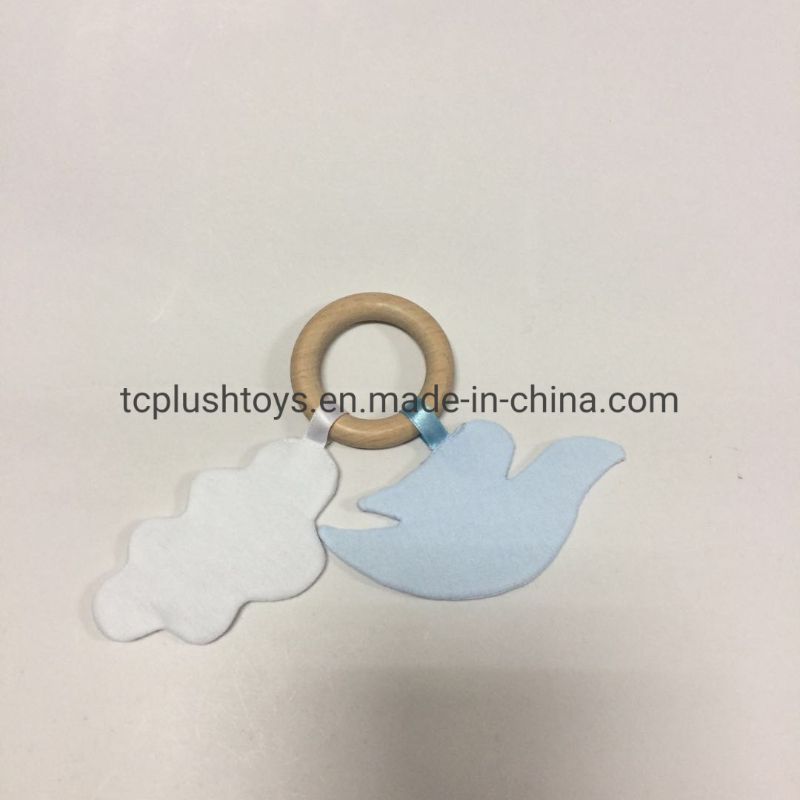 Custom Baby Beechwood Wooden Teething Toy with Plush Birds and Plush Cloud