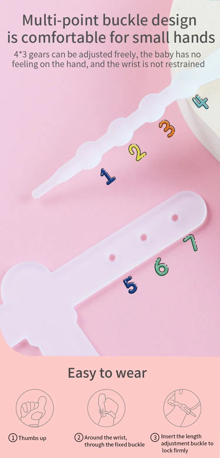 Custom BPA Free Liquid Silicone Thumb Finger Cover Bracelet Baby Teether Adjustable Wristband Chew Teething Toys for Babies