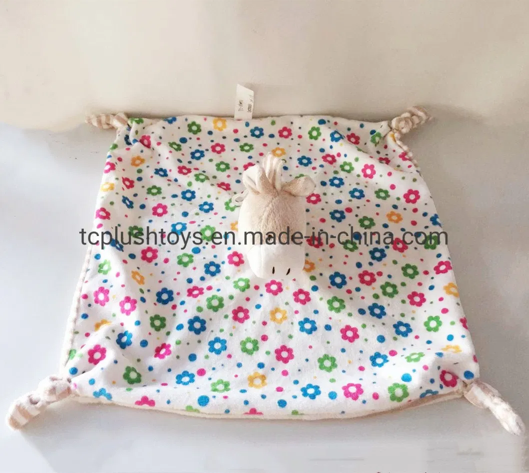 Custom High Quality Plush Square Cuddle Animal Horse Head Baby Security Blanket