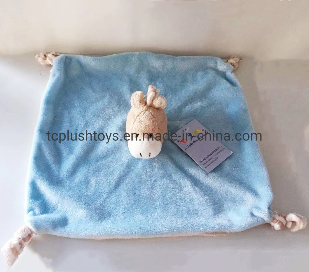 Custom High Quality Plush Square Cuddle Animal Horse Head Baby Security Blanket