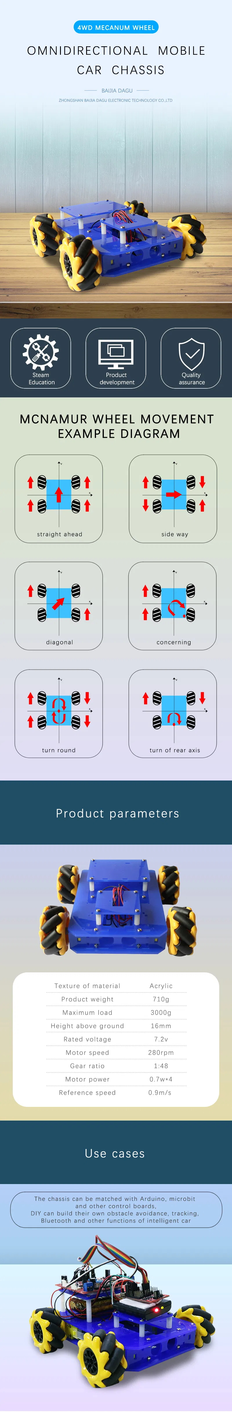 Dagu New Double Chassis Mecanum Wheel Robot Chassis for DIY Toy