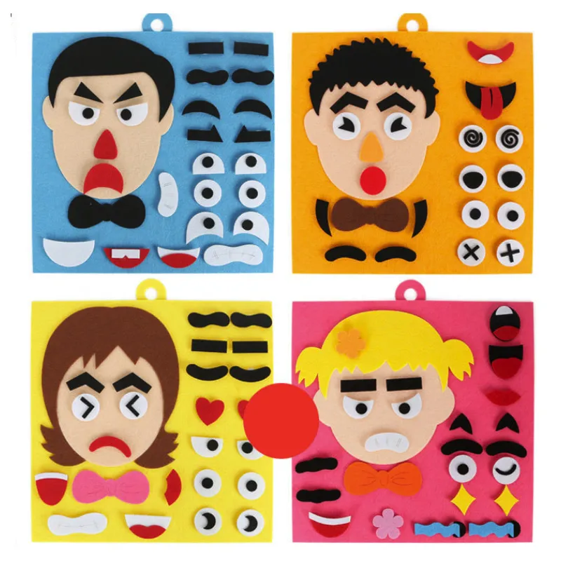 Felt Facial Expression Puzzle Toy for Kids Educational Early Learning Toy Emotion Color Learning Toy Safe Children Toy Storage Bag Baby Toy