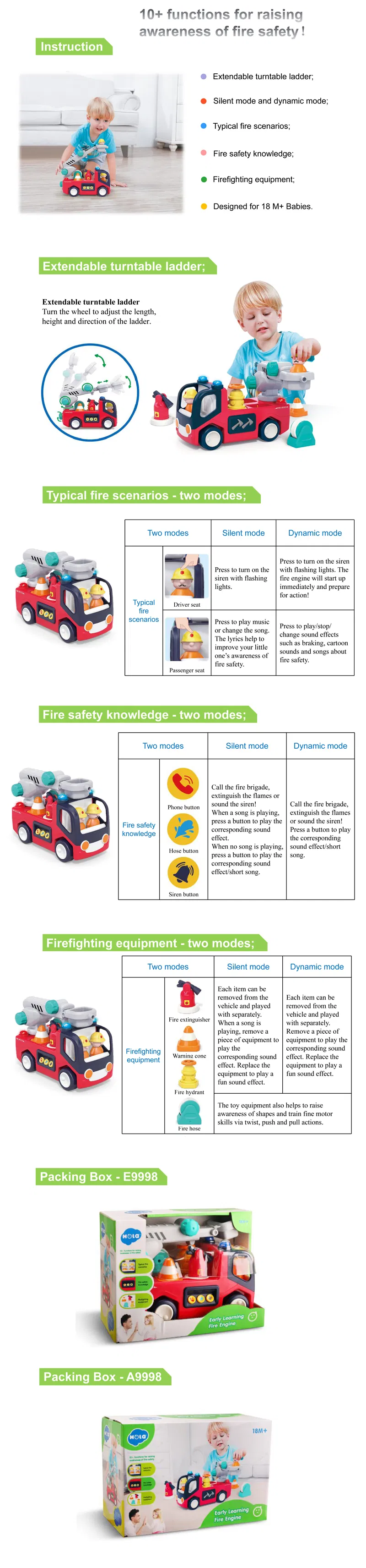 Fire Engine Ladder Truck Toy for Kids Early Learning Fire Engine with Light and Music Toys
