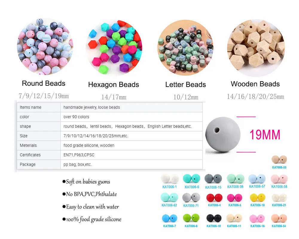 Food Grade Silicone Beads Wholesale Safe BPA Free Baby Teether Chew Beads Bulk Round Silicone Teething Beads