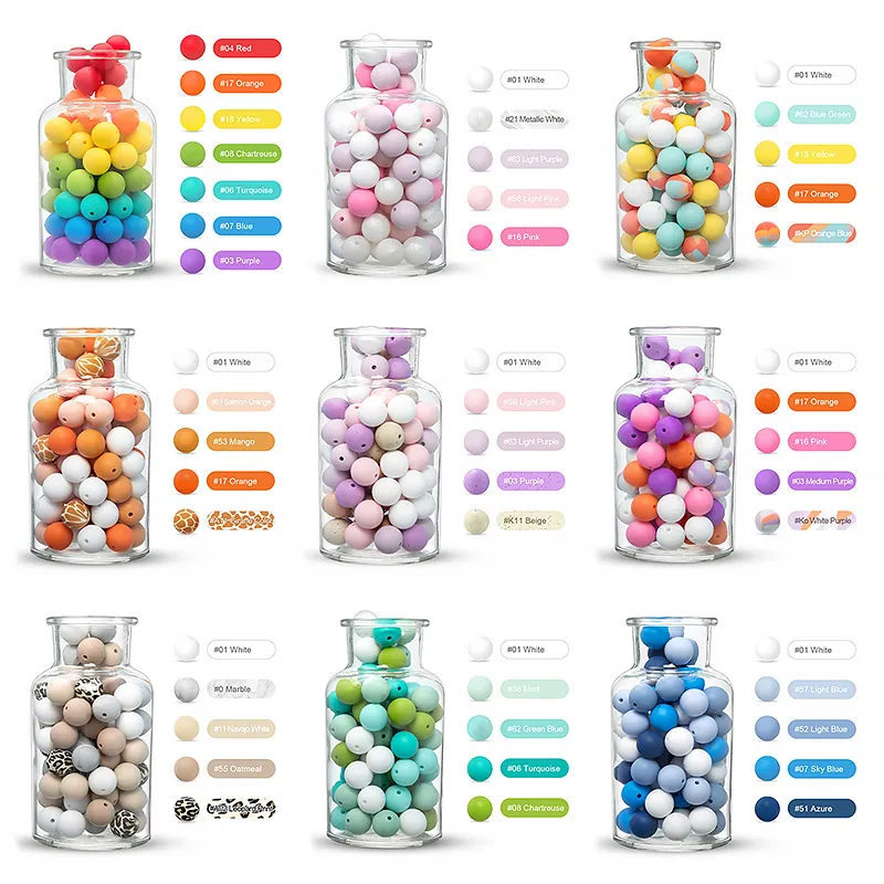Food Grade Silicone Beads Wholesale Safe BPA Free Baby Teether Chew Beads Bulk Round Silicone Teething Beads