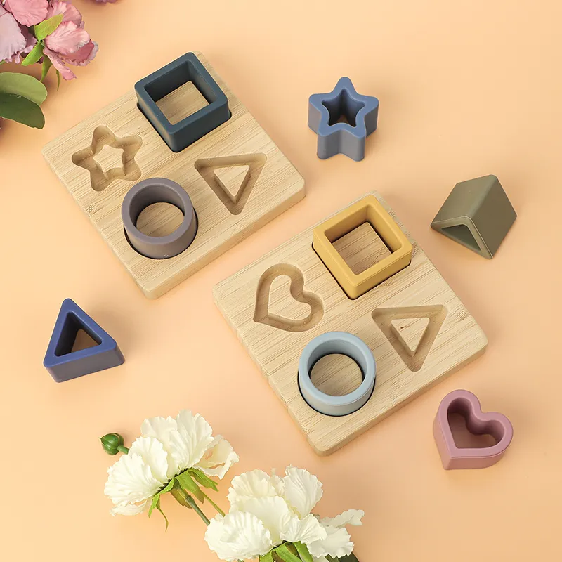Free Sample Amazon Hot Selling BPA Free Baby Geometry Silicone Stacker Kids Organic Food Grade Silicone Stacking Safe Teething Toys Teether