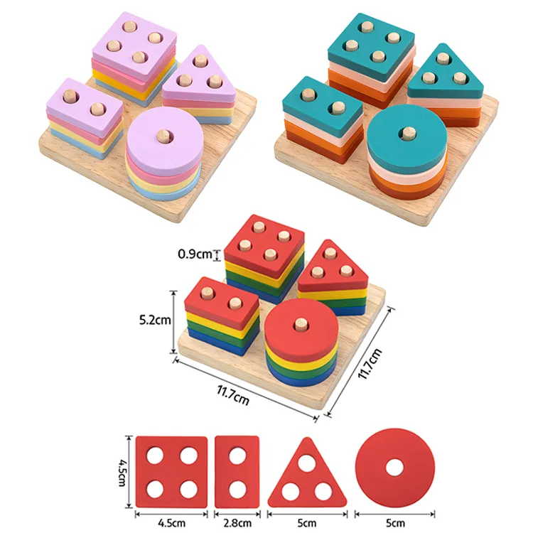 Free Sample New Hot Selling Baby Silicone Food Grade BPA Free Geometry Wooden Stacker Rainbow Teething Teether Toys