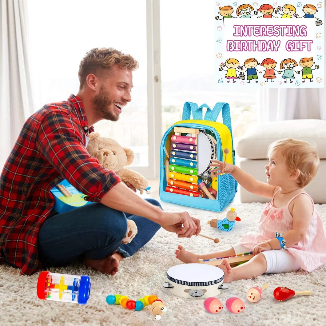 Hot Selling Kids Musical Instruments Toy Set Wooden Instruments Preschool Educational Learning Music Toys with Storage Backpack Bag