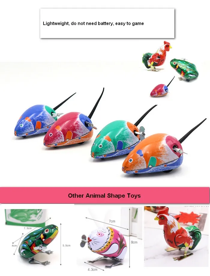 Kids Classic Children Educational Tin Mouse Chicken Frog Clockwork Wind-up Vintage Toys