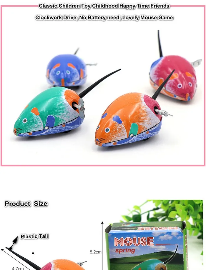 Kids Classic Children Educational Tin Mouse Chicken Frog Clockwork Wind-up Vintage Toys