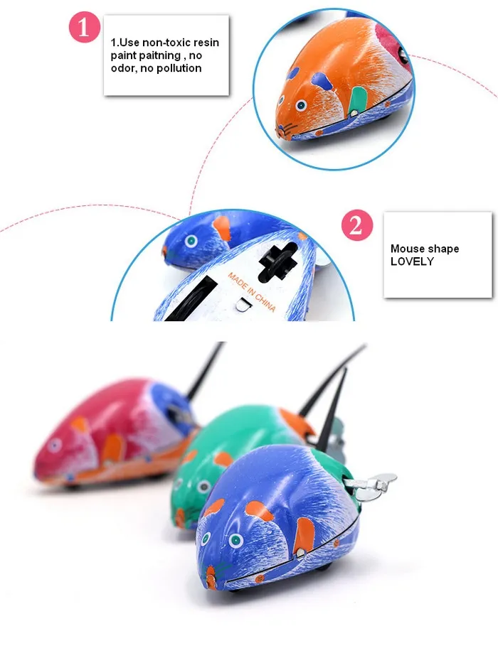 Kids Classic Children Educational Tin Mouse Chicken Frog Clockwork Wind-up Vintage Toys