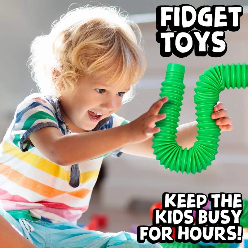 Kids Plastic Stretch Toy Fidgets Pipe Autism Sensory Tubes Adult Colorful Stress Relief Fidget Tubes