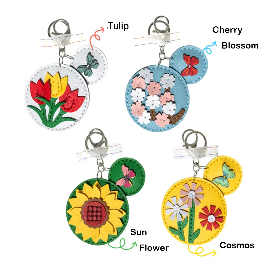 Manufacturer DIY Educational Sewingn Kit Mirror Key Chain Toy Flower Keychain Toys for Kid Girls Boys Gift