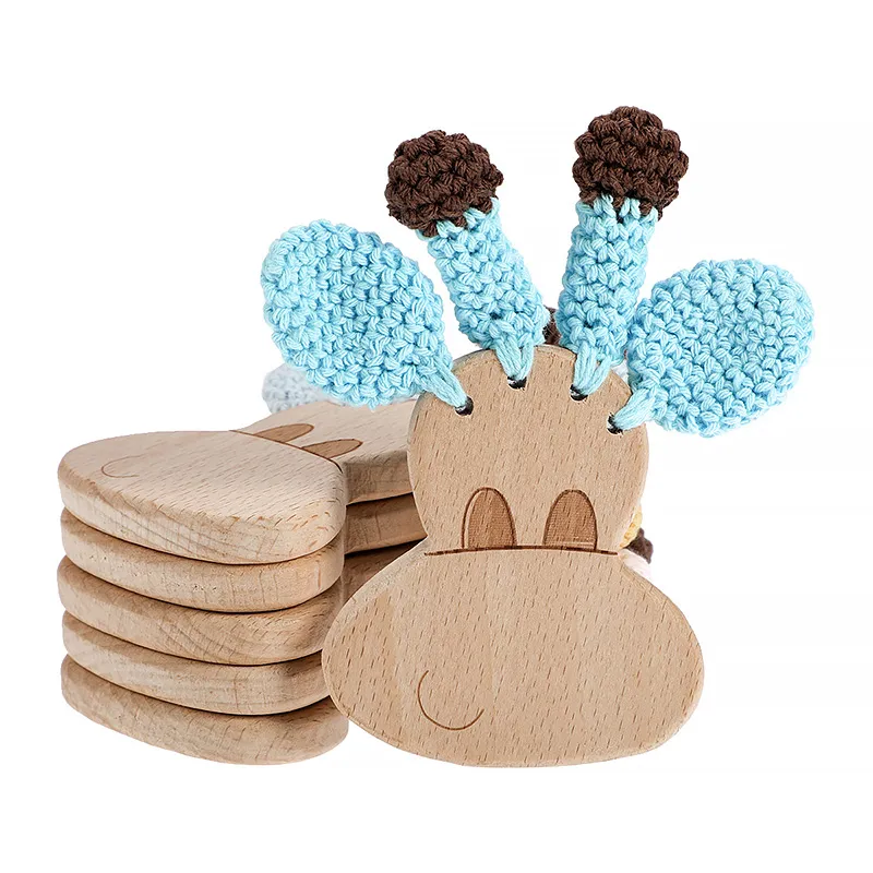 Natural Soft Beech Elephant Toy Teething Crochet Stuffed Ring Baby Wooden Teether