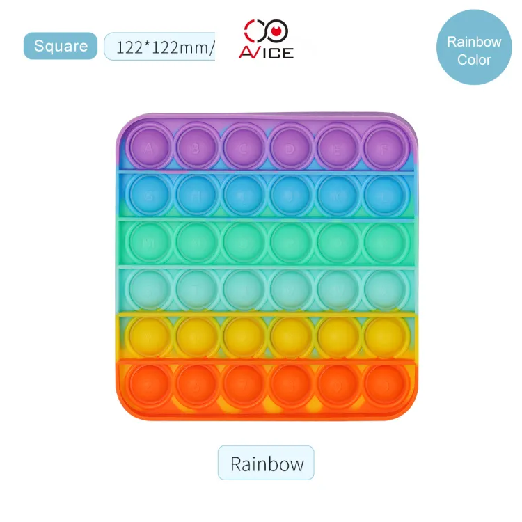 Rainbow Popping Sound Square Pop Its Fidget Toy Push Bubble Sensory Squeeze Kids Toys