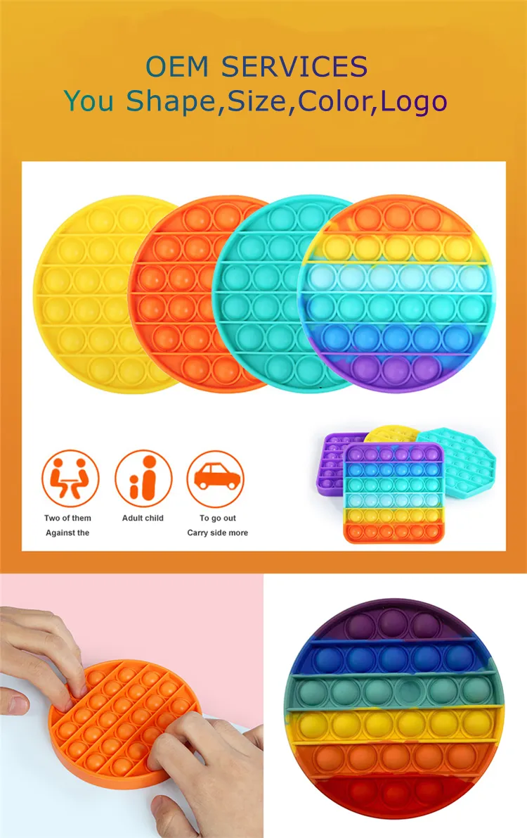 Rainbow Popping Sound Square Pop Its Fidget Toy Push Bubble Sensory Squeeze Kids Toys