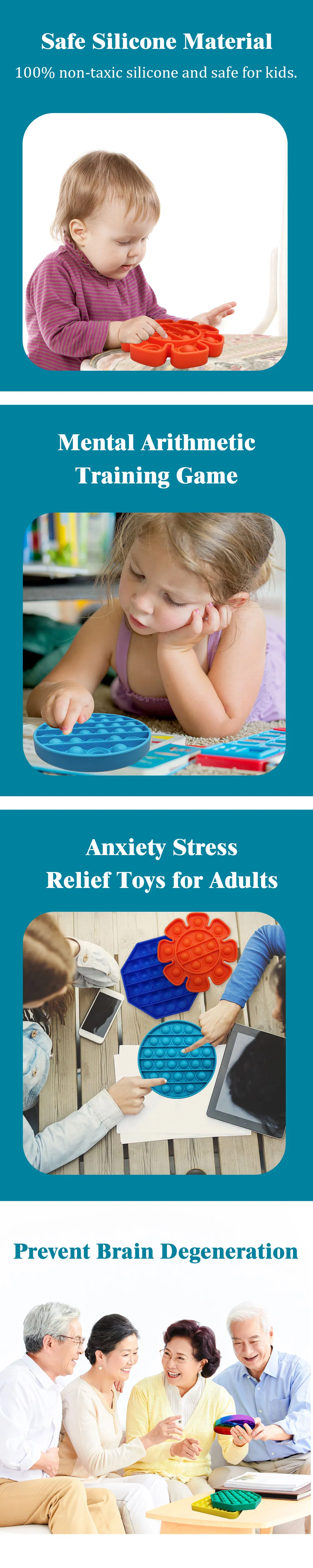 Rainbow Silicone Game Push Bubble Pop Fidget Sensory Toys Anxiety & Stress Reliever Autism Special Needs Learning Materials Gift for Kids Adults