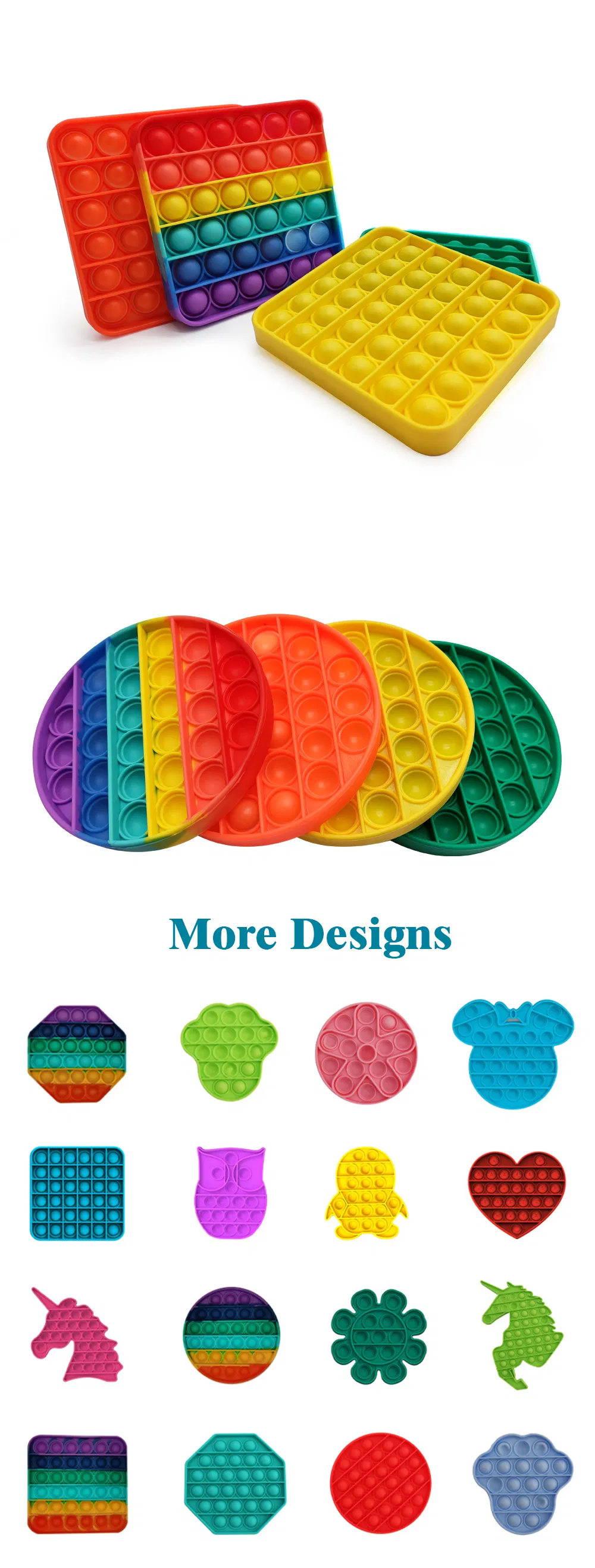 Rainbow Silicone Game Push Bubble Pop Fidget Sensory Toys Anxiety & Stress Reliever Autism Special Needs Learning Materials Gift for Kids Adults